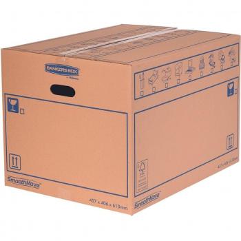 Pack 10 Unidades Caja de Mudanza Montaje Manual L 500x300x300 Cartón Doble con Asas Bankers Box 6208201 Fellowes 45L