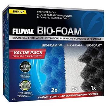 Pack de 6 Espumas Biológicas para Filtro Externo Fluval 107 - Cargas Filtrantes 250 g