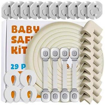 Locn 29 Piezas Kit Seguridad Bebe, 10 Protector Esquinas Niños,10 Seguridad Enchufes Bebes, 5 Metros Protector de Esquinas y Bordes, 4 Cierres Seguridad Bebe, 4 Protector Puertas Niños
