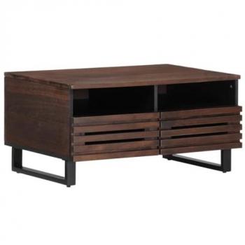 Mesa de centro marrón 80x55x40 cm de madera maciza de mango con almacenamiento y diseño retro