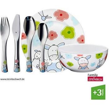 WMF Farmily - Vajilla para niños 6 piezas, incluye plato, cuenco y cubertería