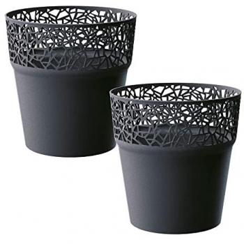 2x Maceta de plástico WELLHOME Tree antracita 17,5x17,5x17,9 cm