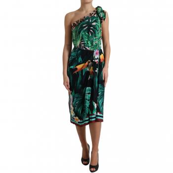 Dolce & Gabbana Tropical Jungle Print One-Shoulder Midi Dress - IT42|M, Female, Green, Size: S
