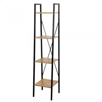 Estantería de Almacenaje Max Home - Acero Negro y Madera, Fácil Montaje, Sistema de Nivelación, Resistente y Duradera, Diseño en Escalera, 4 Estantes