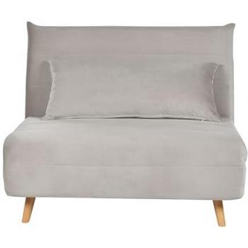 Sofá Cama Individual de Terciopelo Gris Claro con Cojín y Patas de Madera, Sin Brazos, Modelo Setten