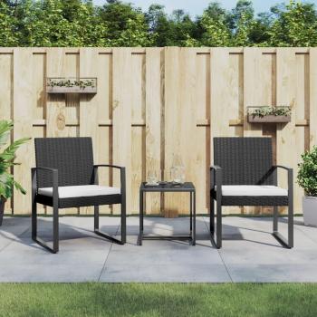 3 Piece Black PP Rattan Garden Dining Set with Cushions