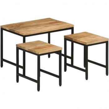 Mesas apilables 3 piezas de madera de mango rugosa maciza y hierro, color marrón, para salón, consola de entrada, mueble recibidor y mesa auxiliar