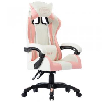 Silla Gaming Rosa/Blanco en Cuero Sintético
