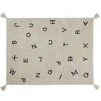 Happy Decor Kids -Alfombra Lavable Alphabet 100% Algodón Natural -Natural, Gris Oscuro- 115x160cm