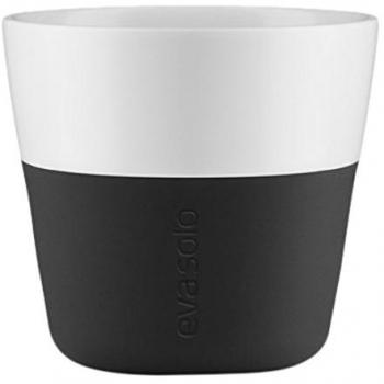 Eva Solo 501002 Taza de Cafe largo, 2 piezas, Silicona y porcelana, 230 ml, Carbon Black, Blanco/Negro