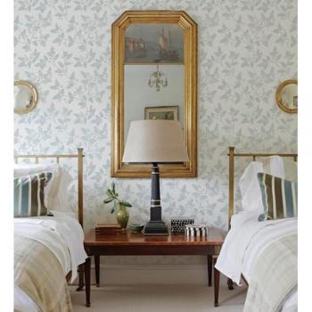 Papel Pintado Vinílico Ecológico con Hojas de Helecho Grises y Azules - Kimberly 682408 - Rollo de 10 m x 0,52 m