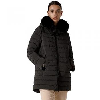 Peuterey Women's Long Black Down Jacket with Fur, Size L