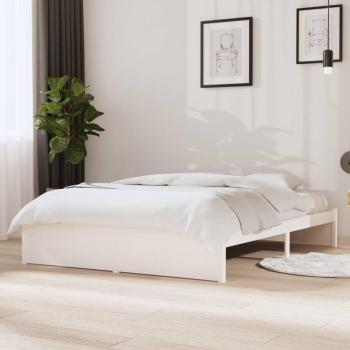 Cama doble de madera maciza blanca 135x190 cm