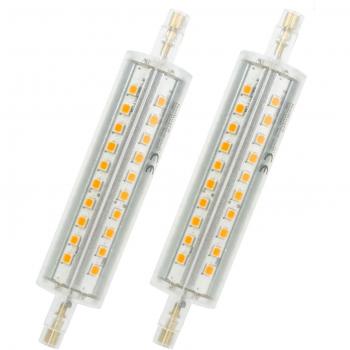 Bombilla LED R7s 118 mm, 10 W LED Flood Spot iluminación bombillas de bajo consumo blanca cálida de 3000 K, 1000lm, R7s, intensidad no regulable, forma de cilindro, 2 unidades