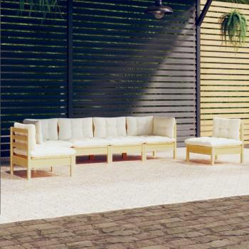 6-Piece Garden Lounge Set with Cream Cushions in Solid Pinewood