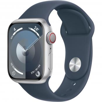 Apple Watch Series 9 GPS + Cellular 41mm Caja de Aluminio Plata con Correa Deportiva Azul Tempestad M/L
