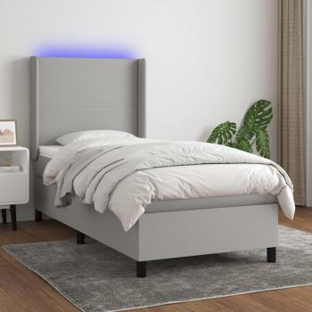 Colchón de cama box spring con muelles y tela LED gris claro 80x200 cm
