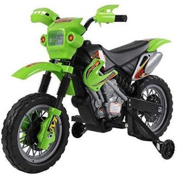 Moto Cross Eléctrica para Niños de 3 a 6 Años, 6V, con Faros, Claxon y Música, Dimensiones 102x53x66 cm, Color Verde y Negro