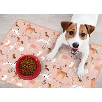 Alfombra de vinilo impermeable para mascotas Día Feliz de los Perros (color rosa) 48x75 cm