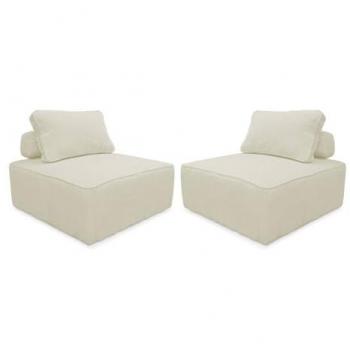 Set de 2 sillones para sofá modular de terciopelo acanalado crema con cojín