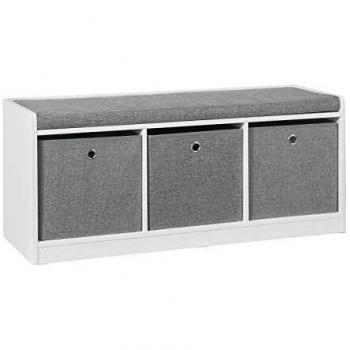 SoBuy FSR65-DG Zapatero banco de entrada con tres cajones, MDF blanco y gris, dimensiones L102 x P32 x H45 cm