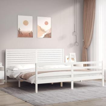 Cama de madera maciza blanca con cabecero 200x200 cm