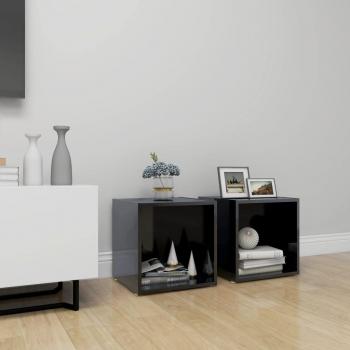 Mueble TV 2 piezas negro pulido 37x35x37 cm madera multicapa aglomerado brillante