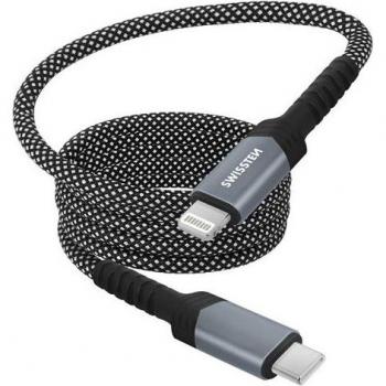 Cable USB-C a Lightning magnético autoenrollable 1m 27W Swissten, Negro