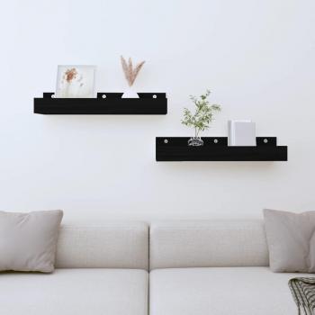 Estantes de pared 2 piezas negro 50x12x9cm madera maciza de pino