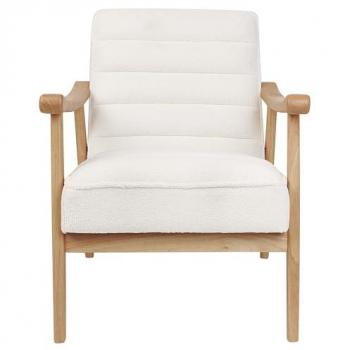 Sillón Retro Leknes de Tejido Bouclé Blanco con Estructura de Madera
