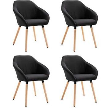 Set of 4 Black Fabric Dining Chairs