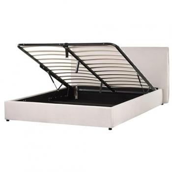 Cama con almacenaje de terciopelo blanco crema 160 x 200 cm, cabecero clásico, modelo Lavaur
