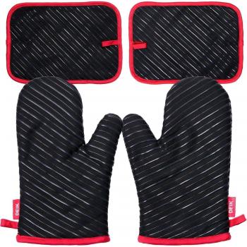 Juegos de guantes para horno DEIK, guantes de cocina resistentes al calor hasta 240 ℃ con silicona antideslizantes para cocinar, hornear, asar - Color Negro