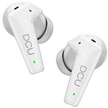 Auriculares DCU Advance Tecnologic True Wireless Stereo (TWS) con Gancho de Oreja, Bluetooth 5.1, Cancelación de Ruido Activa Feedforward, Llamadas/Música, Color Blanco Modelo
