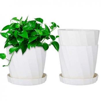 Viesap Macetas para Flores, 3 PCS 13.5 CM Grande Maceta De Plastico con Agujero De Drenaje, Macetas De Blanco con Forma De Flor para Interior Oficina con Paletas/Bandejas para DecoracióN del Hogar.