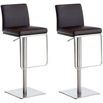Set de 2 Taburetes Panamá Marrón con Acero Inoxidable, Altura Ajustable y Respaldo