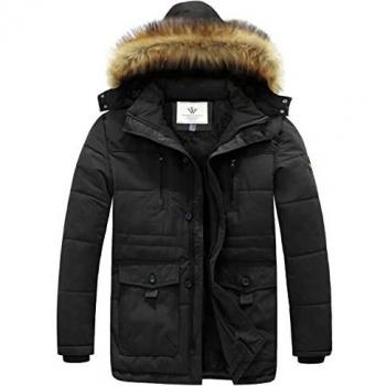WenVen Chaqueta de Algodón de Invierno con Capucha para Hombre Negro Small