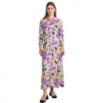 Vestido Largo Camisero de Manga Larga Savanna para Mujer en Verde Silencioso/AOP, Talla XL