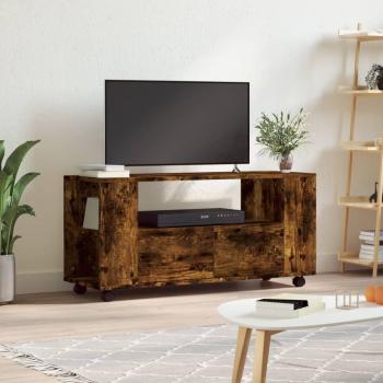 Mueble de TV de madera de ingeniería en color roble ahumado, dimensiones 102x34,5x43 cm, ideal para salón y compatible con televisores
