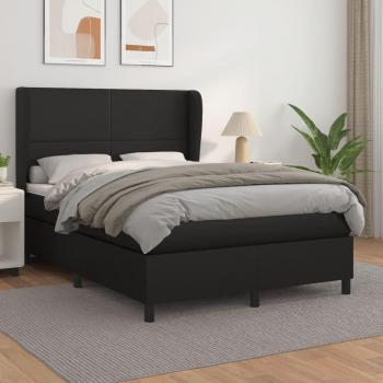 Cama box spring con colchón negro 140x200 cm en cuero sintético