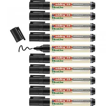 Edding 28 EcoLine marcador para pizarras blancas - negro - 10 rotuladores - punta redonda 1.5-3 mm - rotulador para pizarra blanca, borrado en seco - flipchart, tablón de notas - recargable