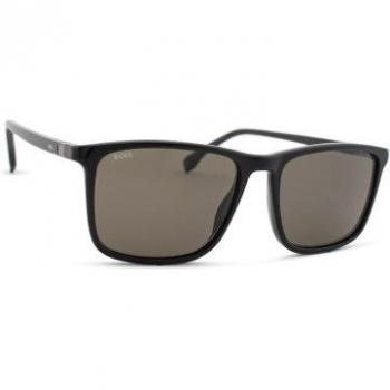 Hugo Boss 1434/S Polarized Rectangular Sunglasses - Unisex, Black Plastic Frame