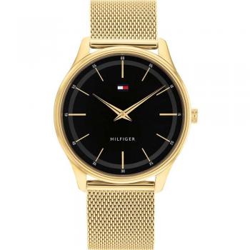 Reloj Hombre Tommy Hilfiger Adrián 1710469, acero inoxidable, esfera azul, cronógrafo, resistencia al agua hasta 50 metros, correa de piel negra