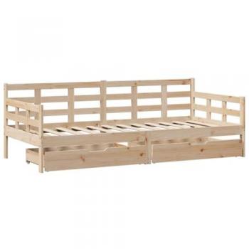 Sofá cama con cajones madera maciza de pino 90x190 cm Marrón