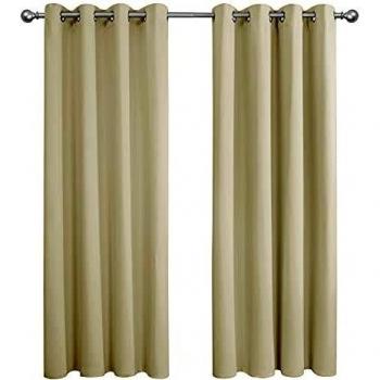 Amazon Brand - Umi Cortinas Opacas con Aislamiento Térmico para Salón Oficina Hotel Decorativas con Ojales 2 Piezas 132x160cm Beige Oscuro