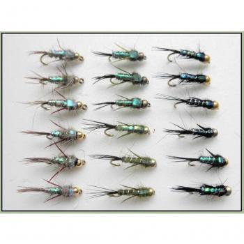 18 GOLDHEAD Evil Weevils mixto, Pesca de la trucha vuela tamaño 10/12, tres colores
