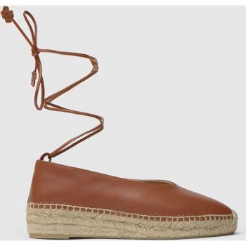 Castañer - Alpargatas planas Gea en cuero con cierre de cintas, hechas a mano para mujer, cuña de 4cm