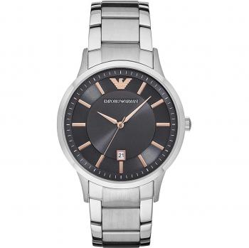 Reloj Armani Hombre AR11179 (43mm) - Caja de acero inoxidable, correa de cuero negro, esfera blanca con índices en plata, resistencia al agua hasta 50 metros, movimiento de cuarzo