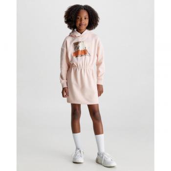 Calvin Klein - Vestido de niña rosa de manga larga con capucha
