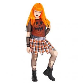 Disfraz de Calabaza Punky para niña - incluye camiseta, cubre camiseta, mitones, cinturón, falda y medias, original de Rubies para Halloween, carnaval y cumpleaños